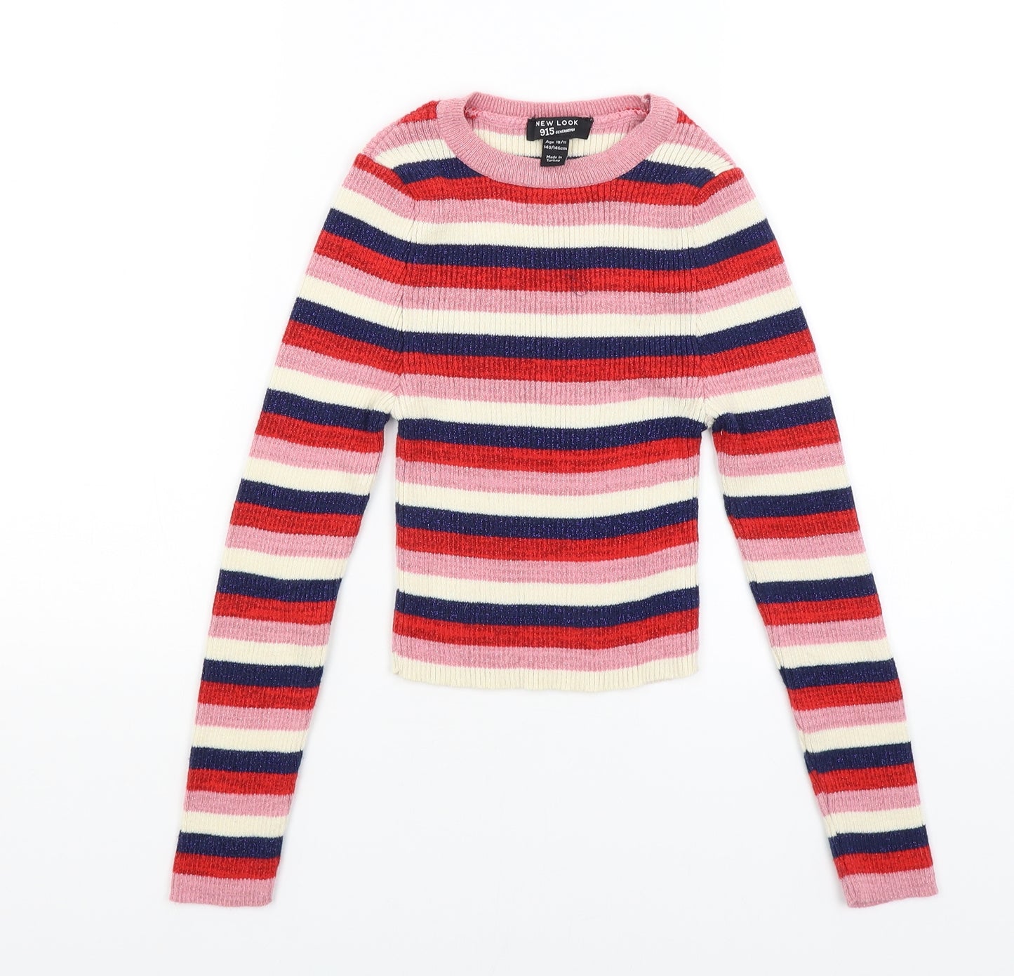 New Look Girls Pink Striped  Basic T-Shirt Size 10-11 Years