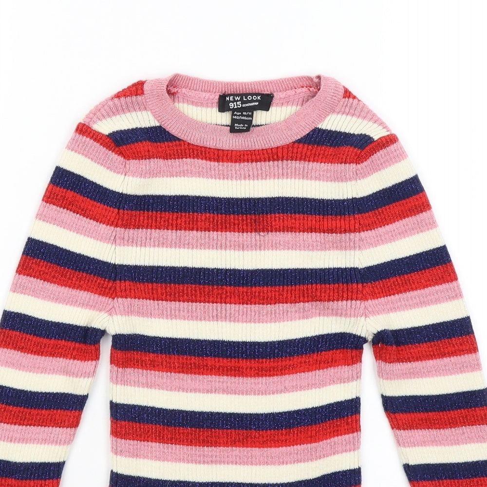 New Look Girls Pink Striped  Basic T-Shirt Size 10-11 Years