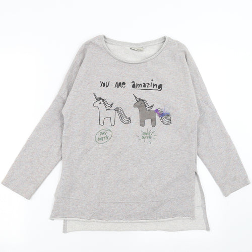 NEXT Girls Grey   Pullover Sweatshirt Size 10 Years  - unicorn