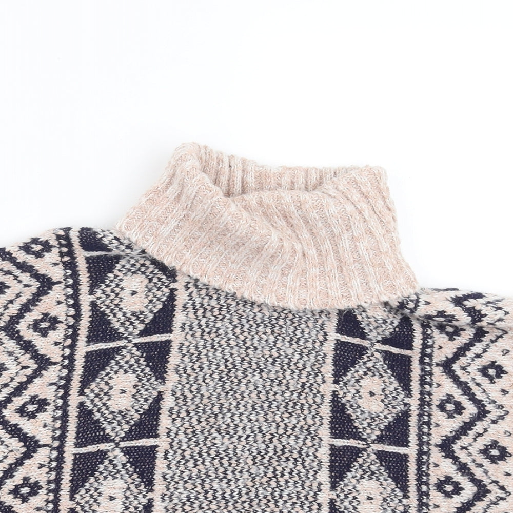 Matalan Girls Pink Geometric Knit Cape Jumper Size 5 Years