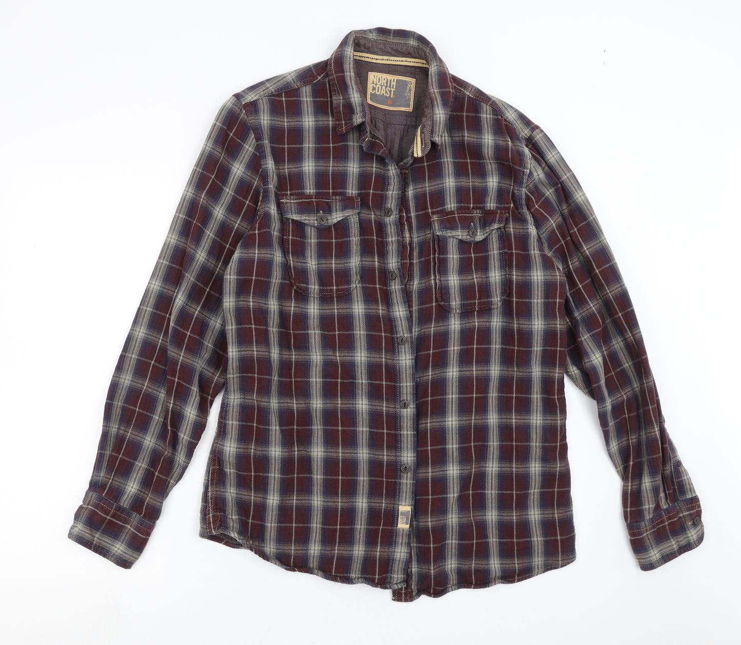Marks and Spencer Mens Purple Check   Button-Up Size M  - burgundy