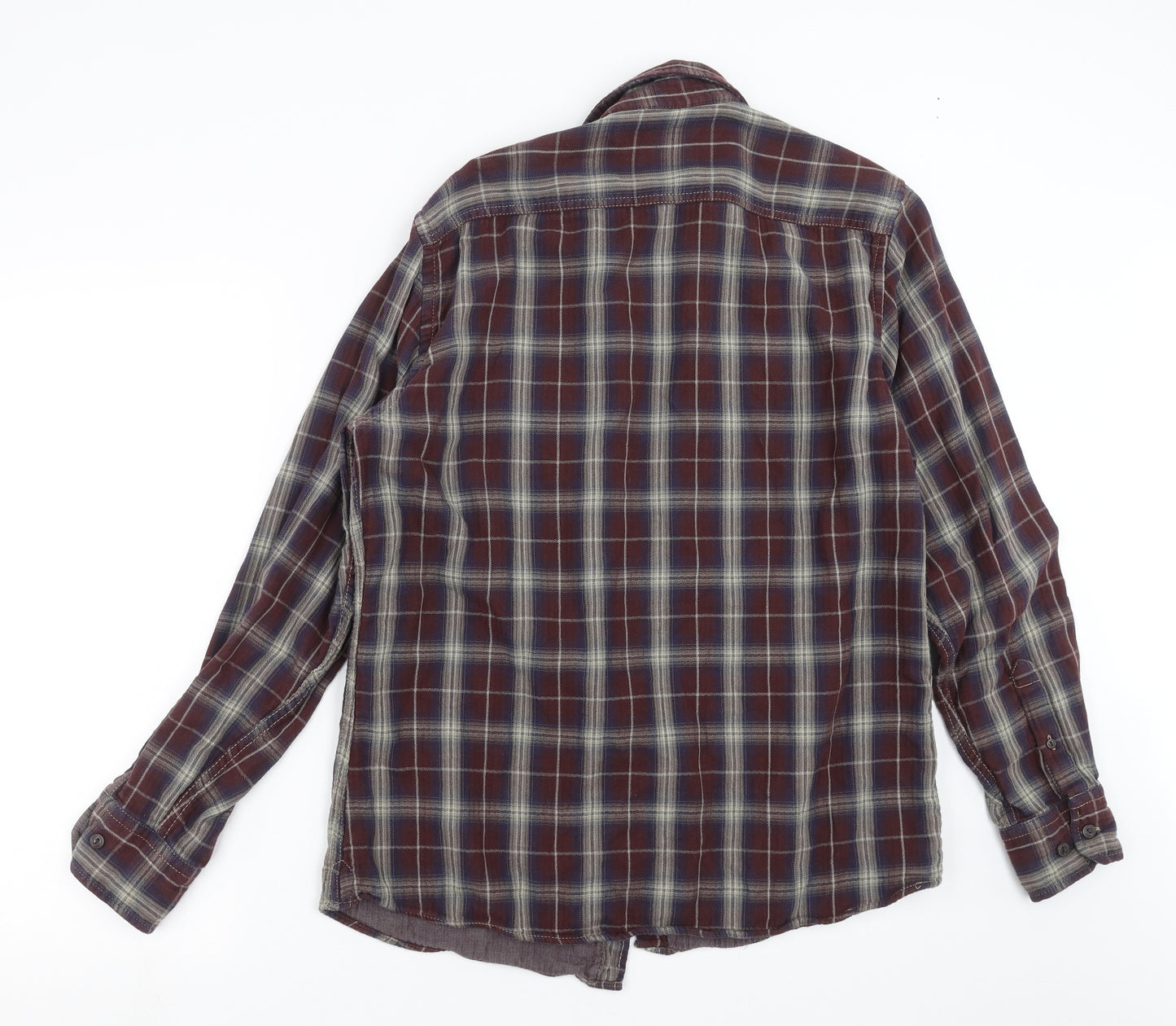 Marks and Spencer Mens Purple Check   Button-Up Size M  - burgundy