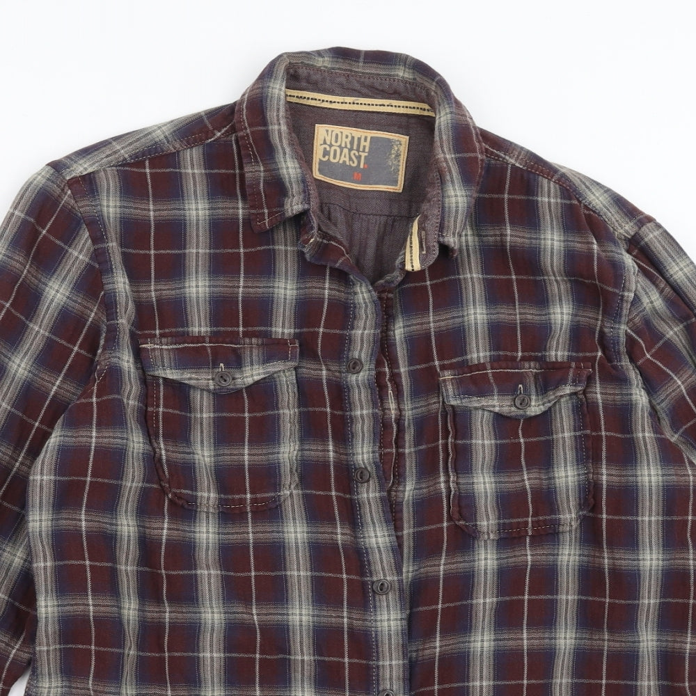 Marks and Spencer Mens Purple Check   Button-Up Size M  - burgundy