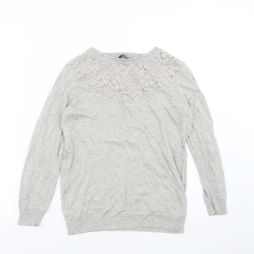 Dorothy Perkins Womens Grey  Knit Pullover Jumper Size 8  - Floral neckline