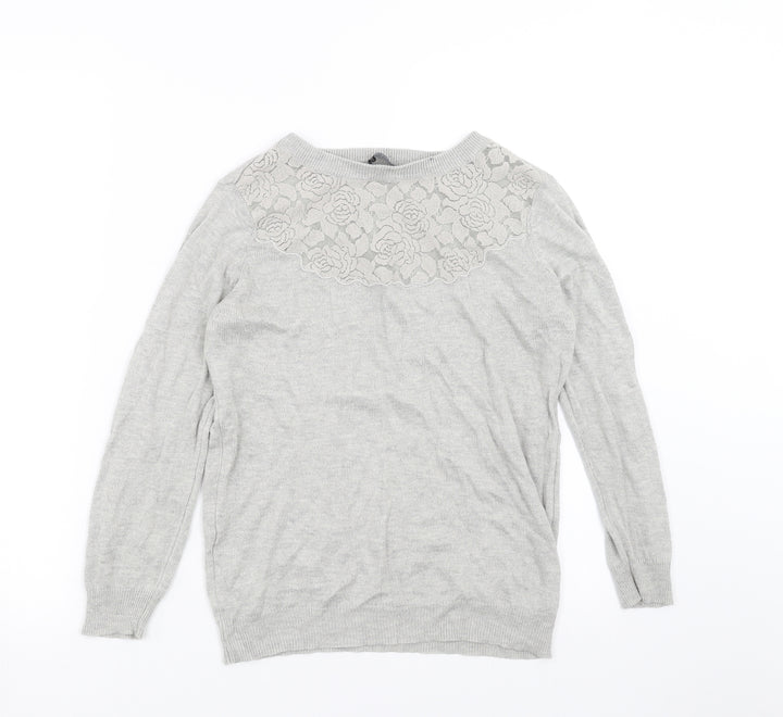 Dorothy Perkins Womens Grey Knit Pullover Jumper Size 8 - Floral neckline