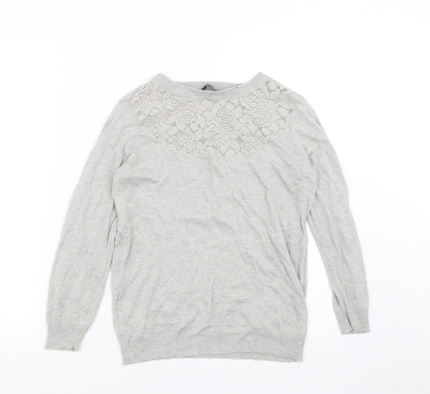 Dorothy Perkins Womens Grey  Knit Pullover Jumper Size 8  - Floral neckline