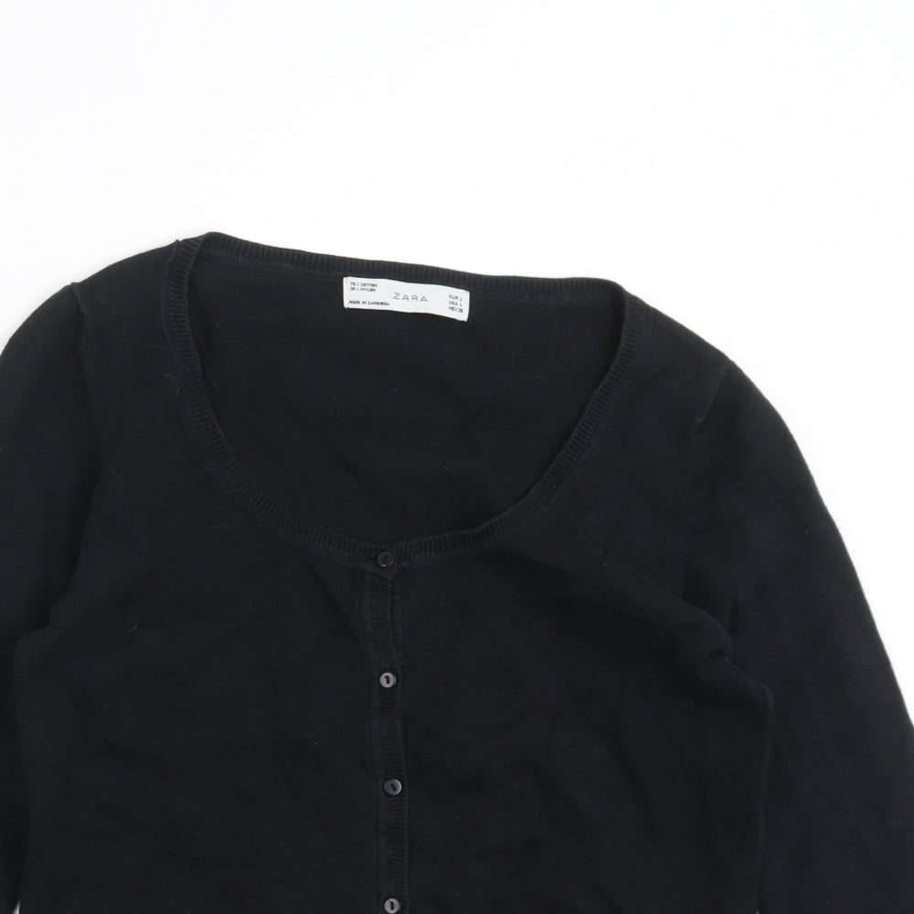 Zara Womens Black  Knit Cardigan Jumper Size L