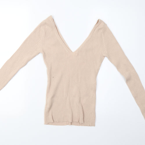 H&M Womens Beige  Knit Pullover Sweatshirt Size S