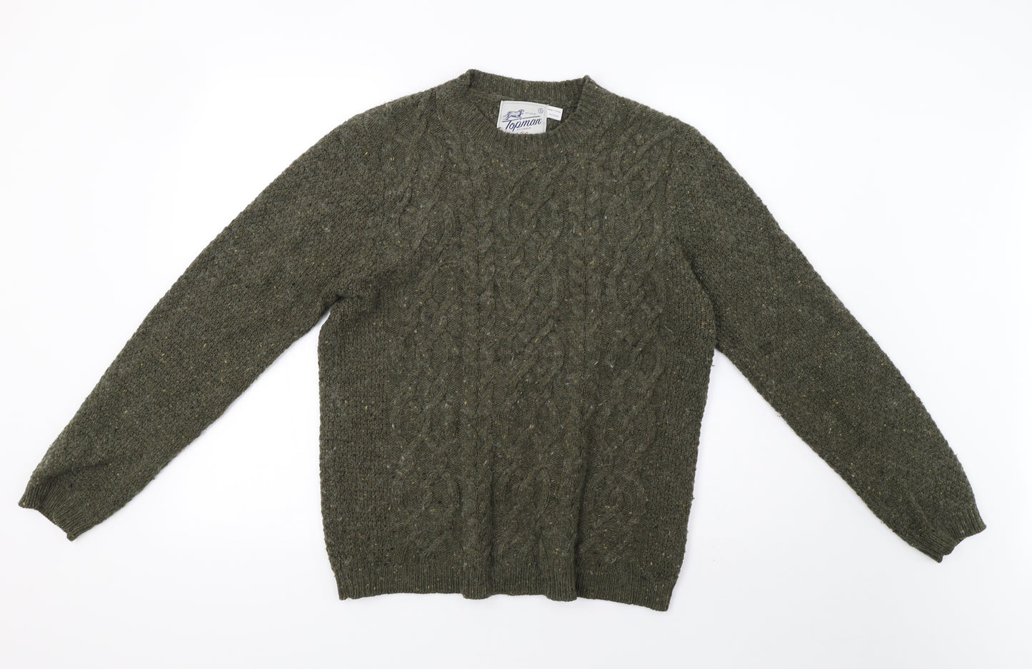 Topman Mens Green Geometric Knit Pullover Sweatshirt Size S