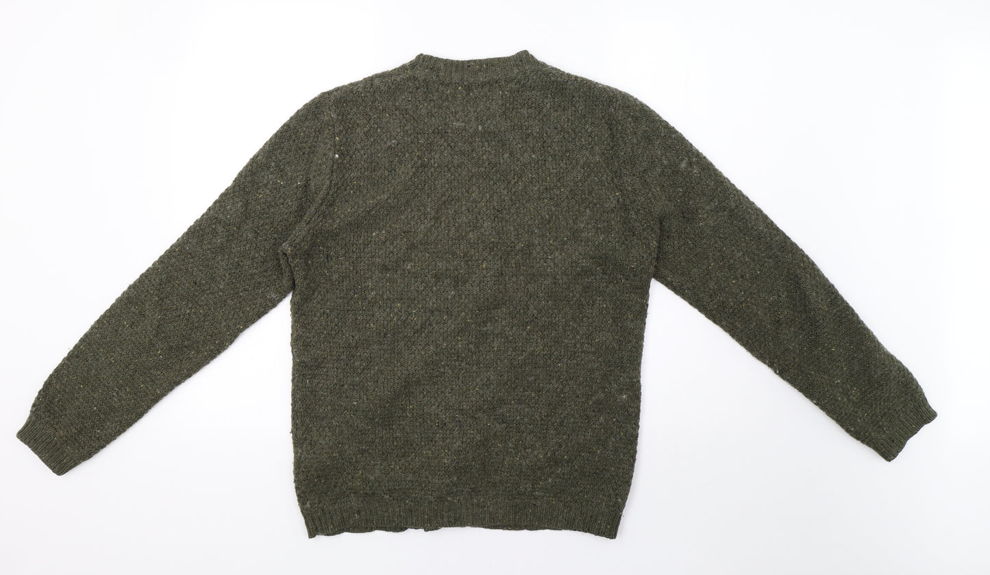 Topman Mens Green Geometric Knit Pullover Sweatshirt Size S