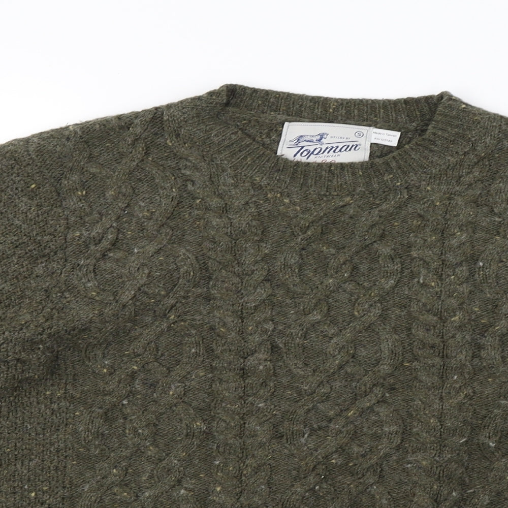 Topman Mens Green Geometric Knit Pullover Sweatshirt Size S