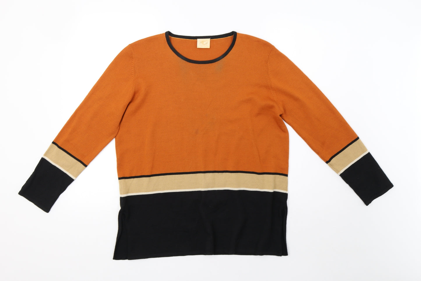Country Casuals Womens Orange Striped Knit Pullover Sweatshirt Size L