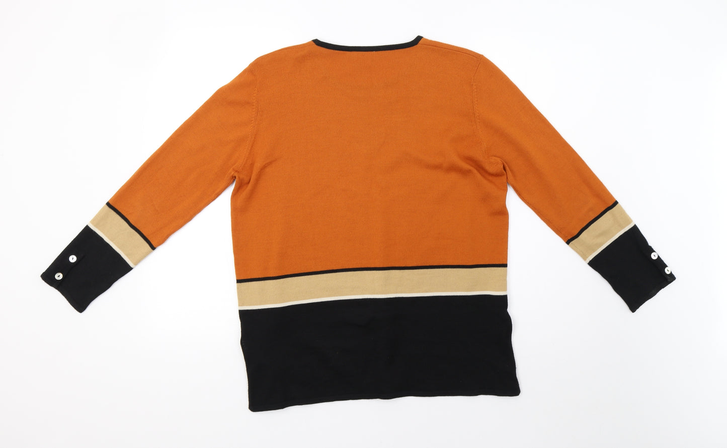 Country Casuals Womens Orange Striped Knit Pullover Sweatshirt Size L