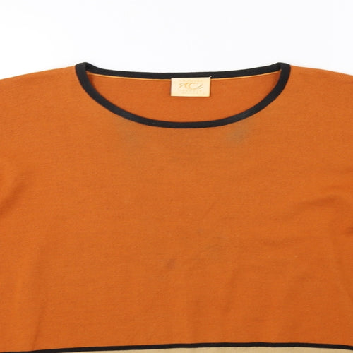 Country Casuals Womens Orange Striped Knit Pullover Sweatshirt Size L