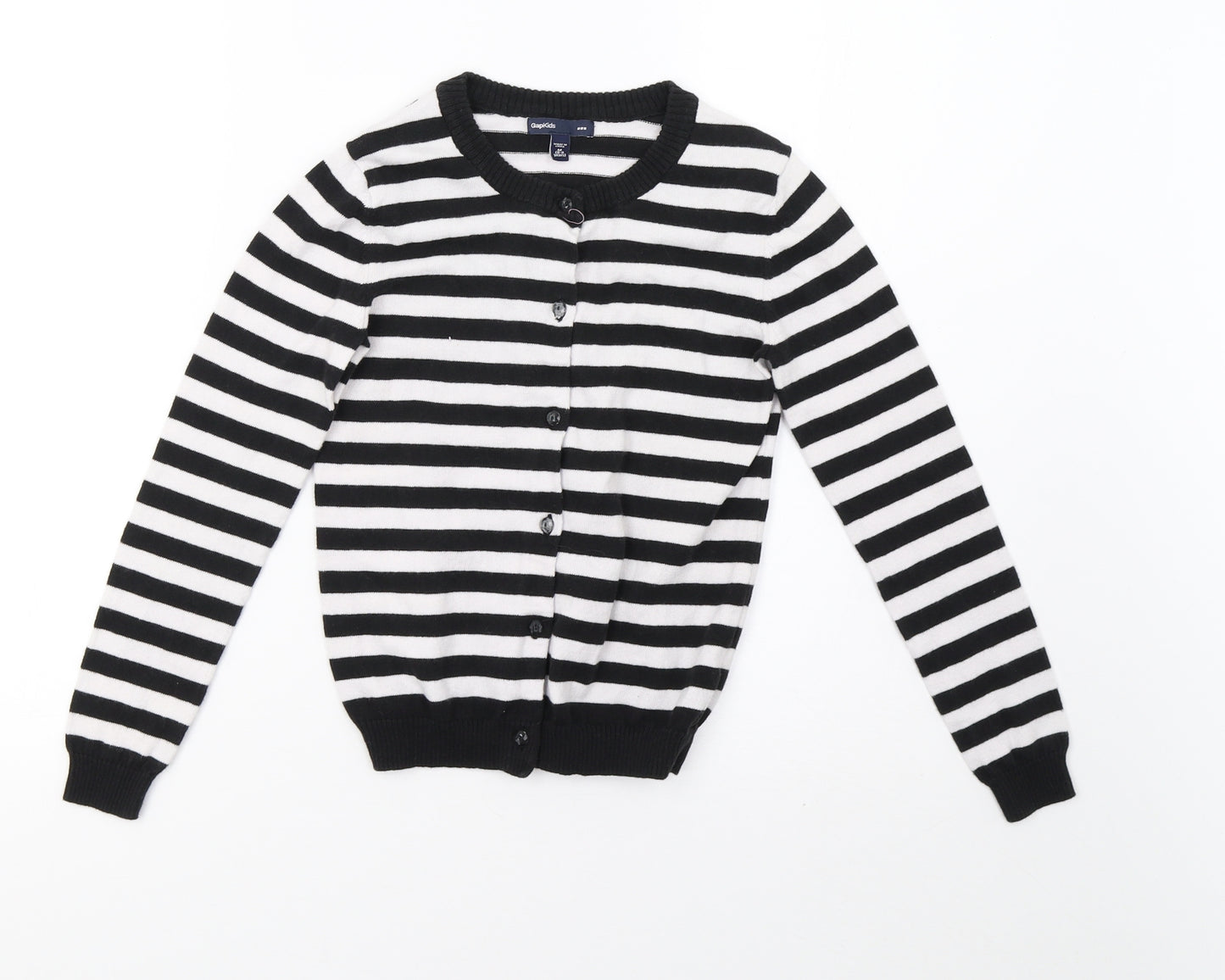 Gap Girls White Striped Knit Cardigan Jumper Size 8-9 Years
