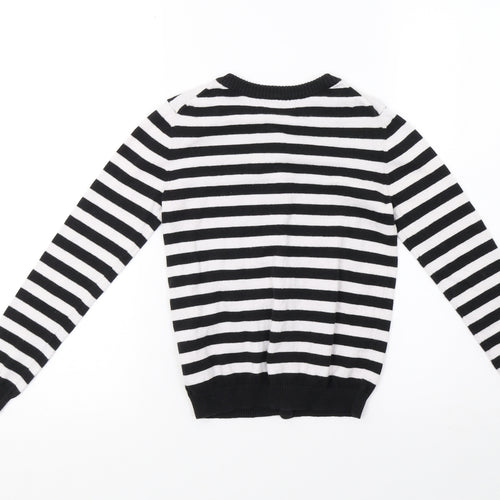 Gap Girls White Striped Knit Cardigan Jumper Size 8-9 Years