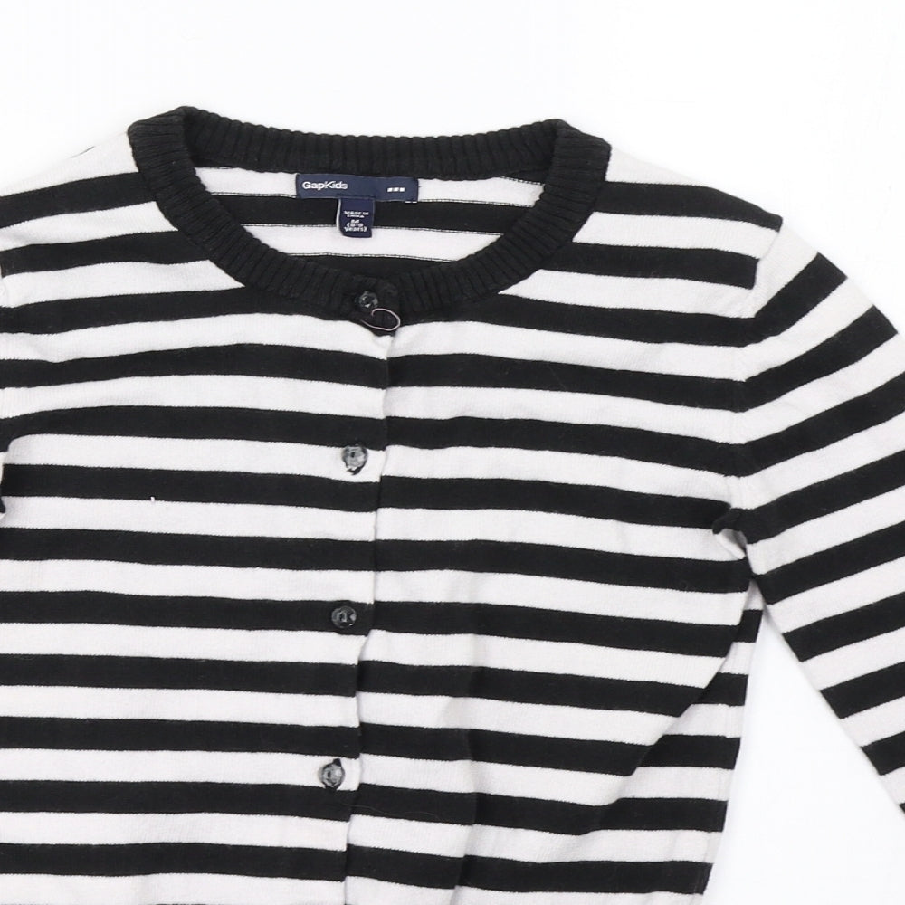 Gap Girls White Striped Knit Cardigan Jumper Size 8-9 Years