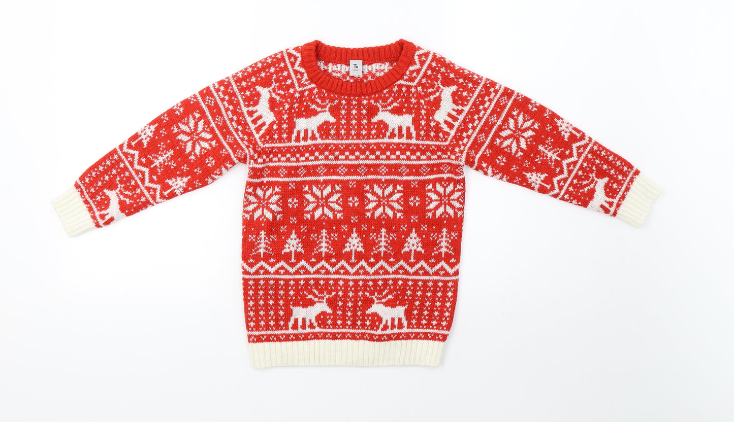 sainsburys Boys Red Geometric Knit Pullover Sweatshirt Size 5-6 Years  - christmas