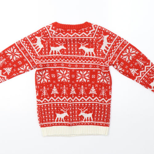 sainsburys Boys Red Geometric Knit Pullover Sweatshirt Size 5-6 Years  - christmas