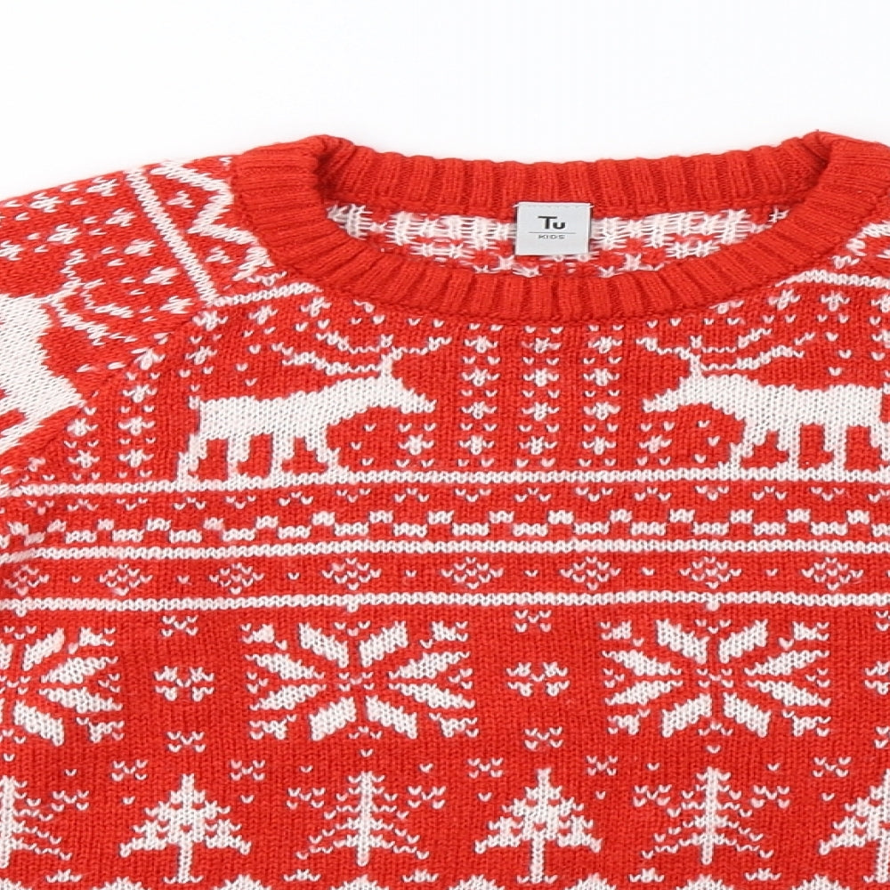 sainsburys Boys Red Geometric Knit Pullover Sweatshirt Size 5-6 Years  - christmas