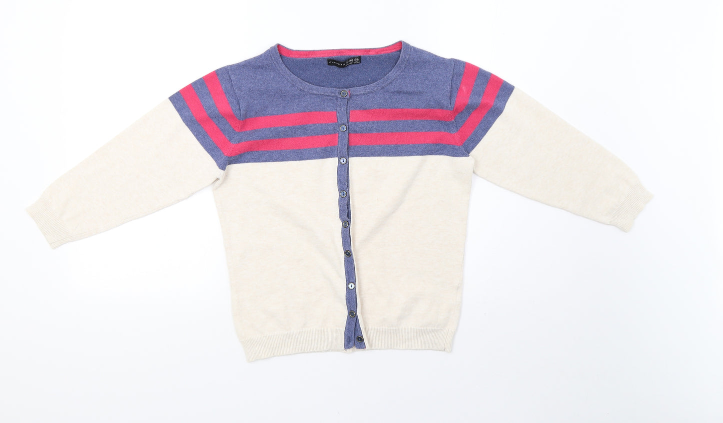 Primark Womens White Striped Knit Cardigan Jumper Size 12
