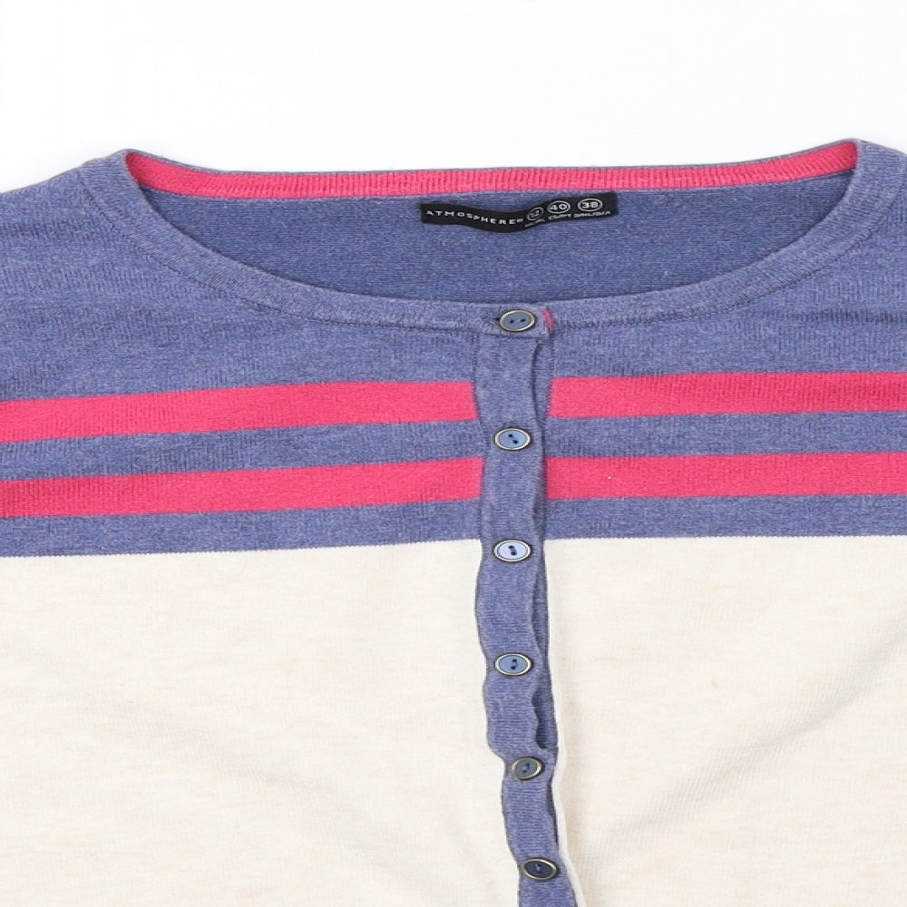 Primark Womens White Striped Knit Cardigan Jumper Size 12