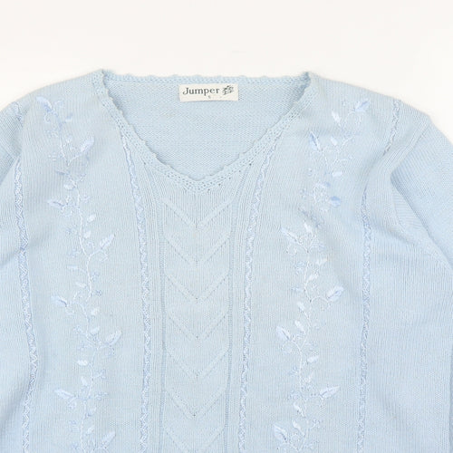 Jumper Womens Blue Floral  Pullover Jumper Size S
