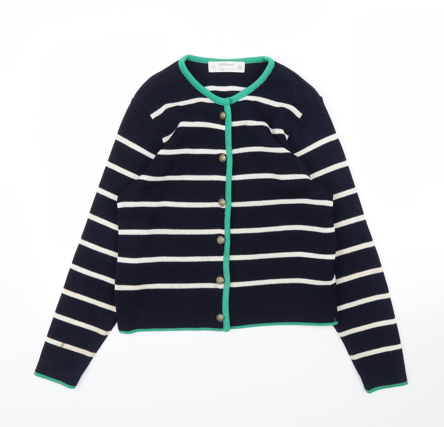 M&S Womens Blue Striped  Cardigan Jumper Size 12