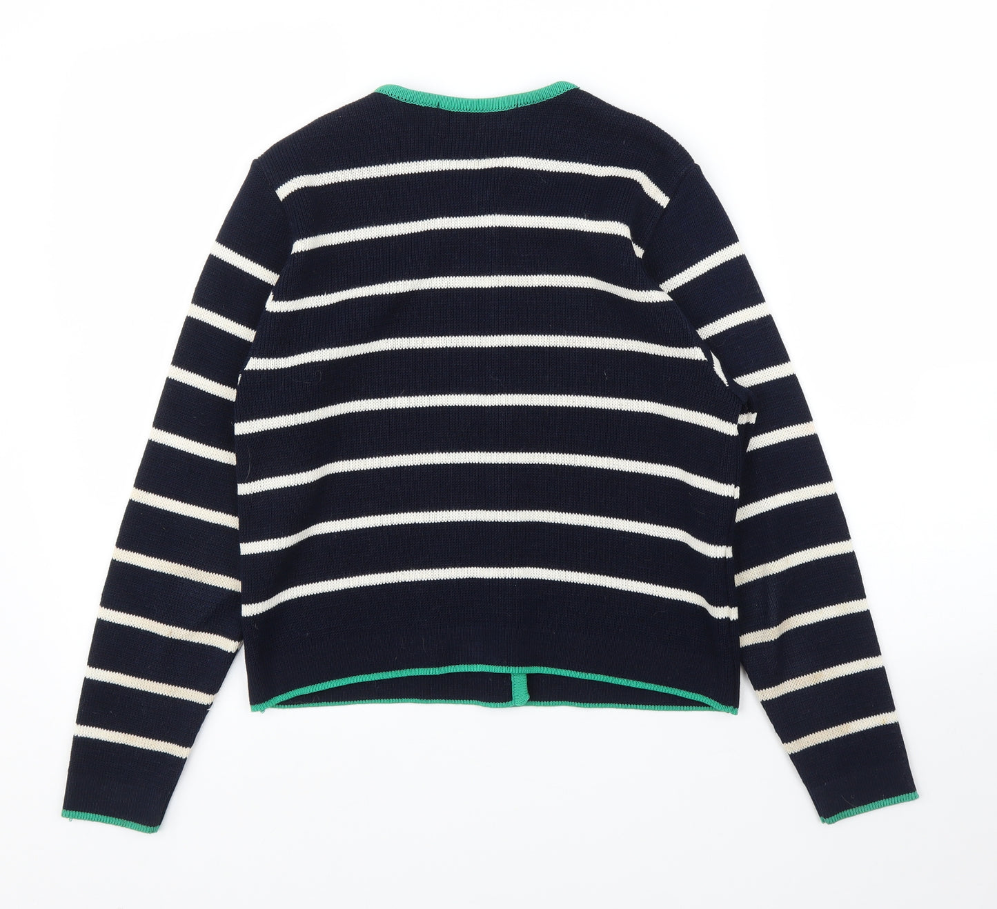 M&S Womens Blue Striped  Cardigan Jumper Size 12