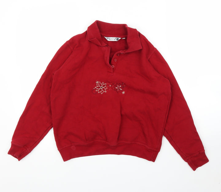 EWM Womens Red Floral Pullover Jumper Size S