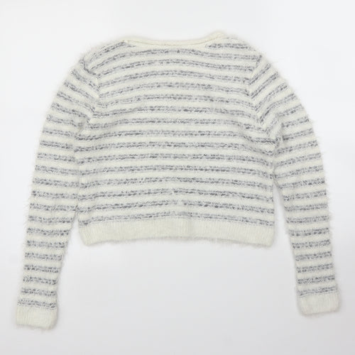 Pout Womens White Striped  Pullover Jumper Size M