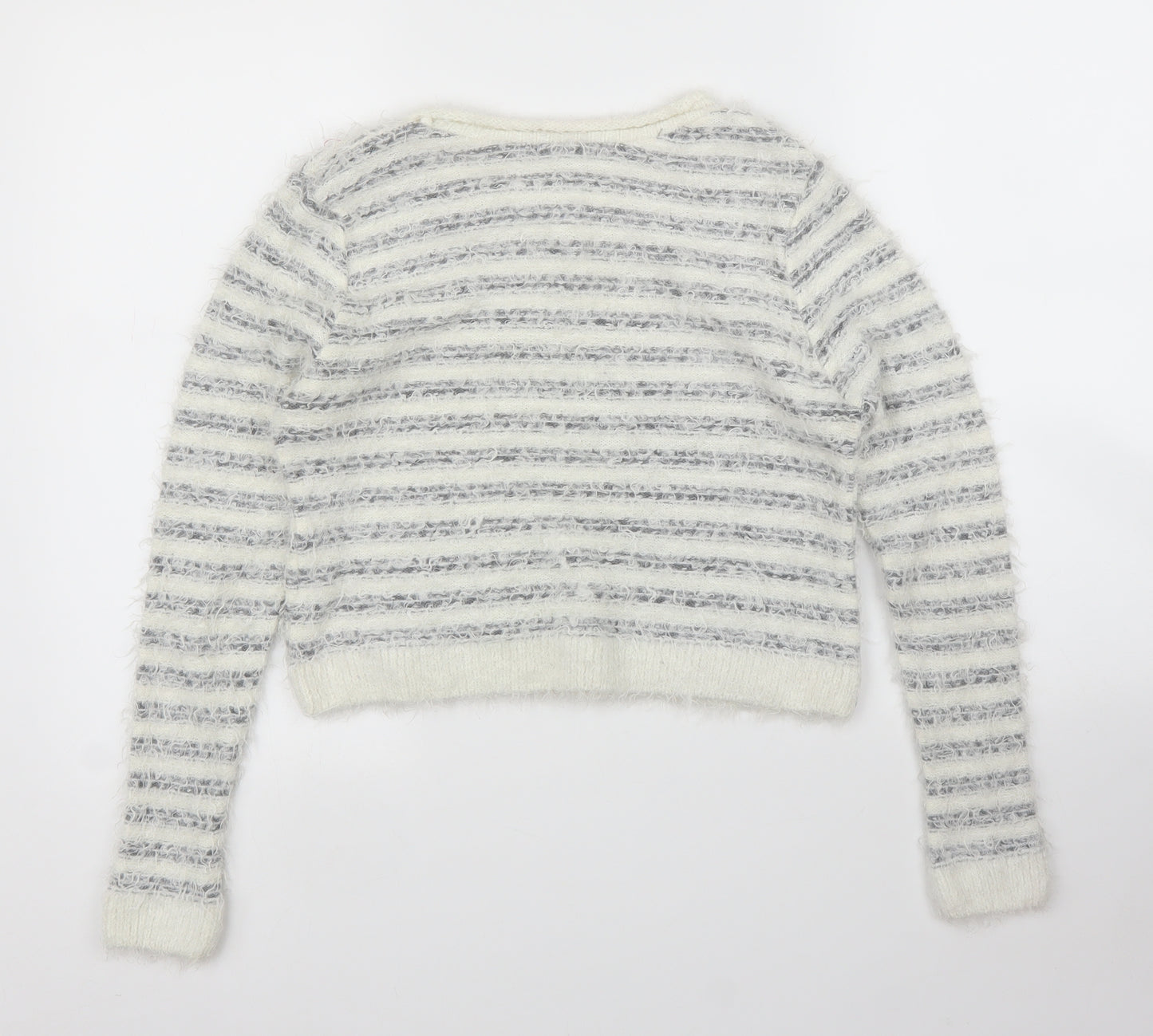 Pout Womens White Striped  Pullover Jumper Size M