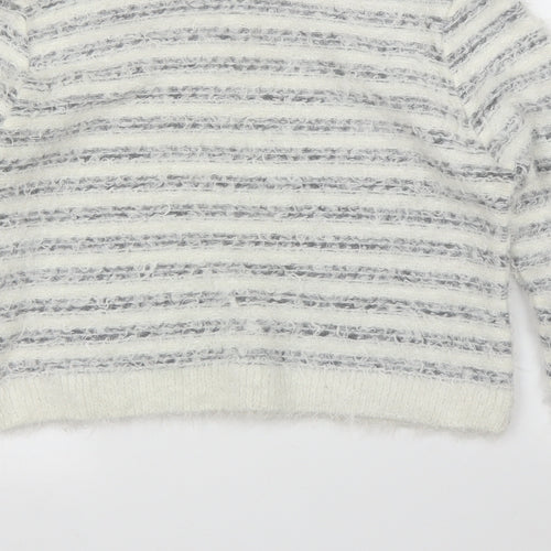 Pout Womens White Striped  Pullover Jumper Size M