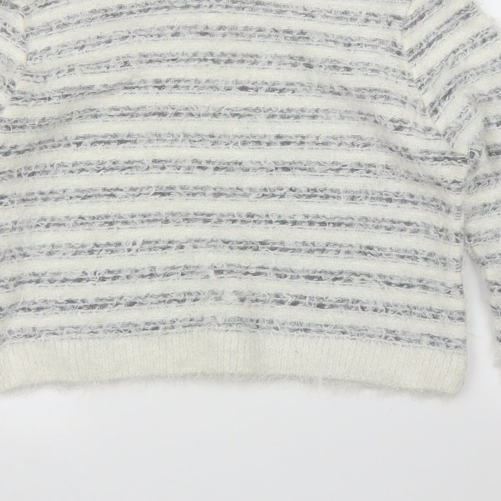 Pout Womens White Striped  Pullover Jumper Size M