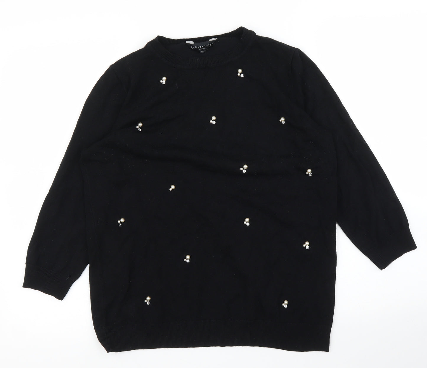 F&F Womens Black   Pullover Jumper Size 12  - Pearls