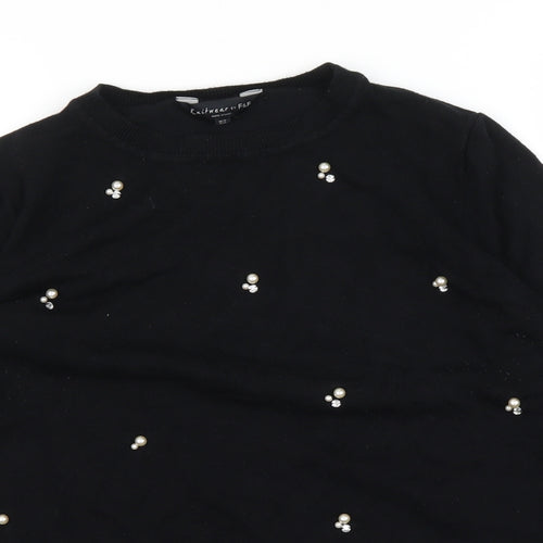F&F Womens Black   Pullover Jumper Size 12  - Pearls