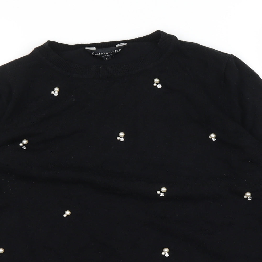 F&F Womens Black   Pullover Jumper Size 12  - Pearls