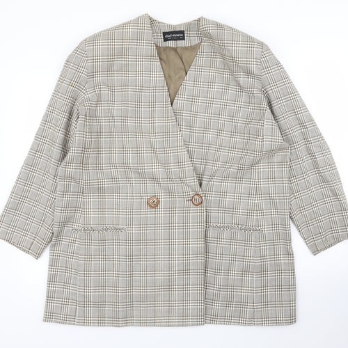 CHAD STEVENS Womens Beige Plaid Rayon Jacket Blazer Size 46