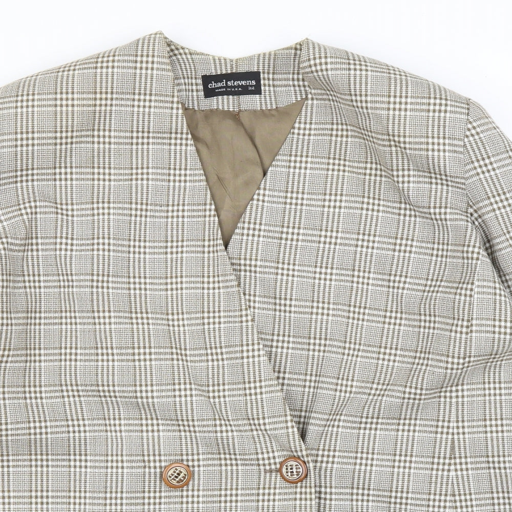 CHAD STEVENS Womens Beige Plaid Rayon Jacket Blazer Size 46
