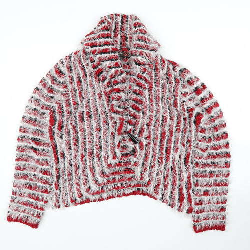Stephen Y Womens Red Striped  Cardigan Jumper Size M