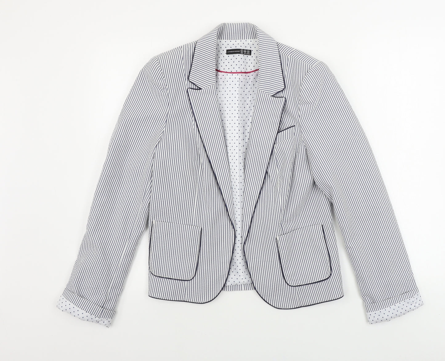 Atmosphere Womens Blue Striped  Jacket Sport Coat Size 12