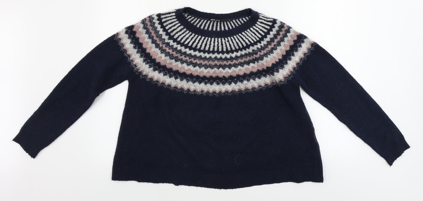 Only Womens Blue Geometric  Pullover Jumper Size S
