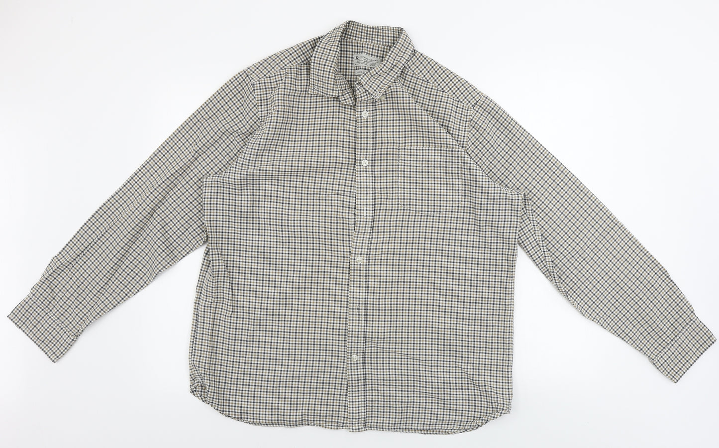 TU Mens Beige Check   Button-Up Size L
