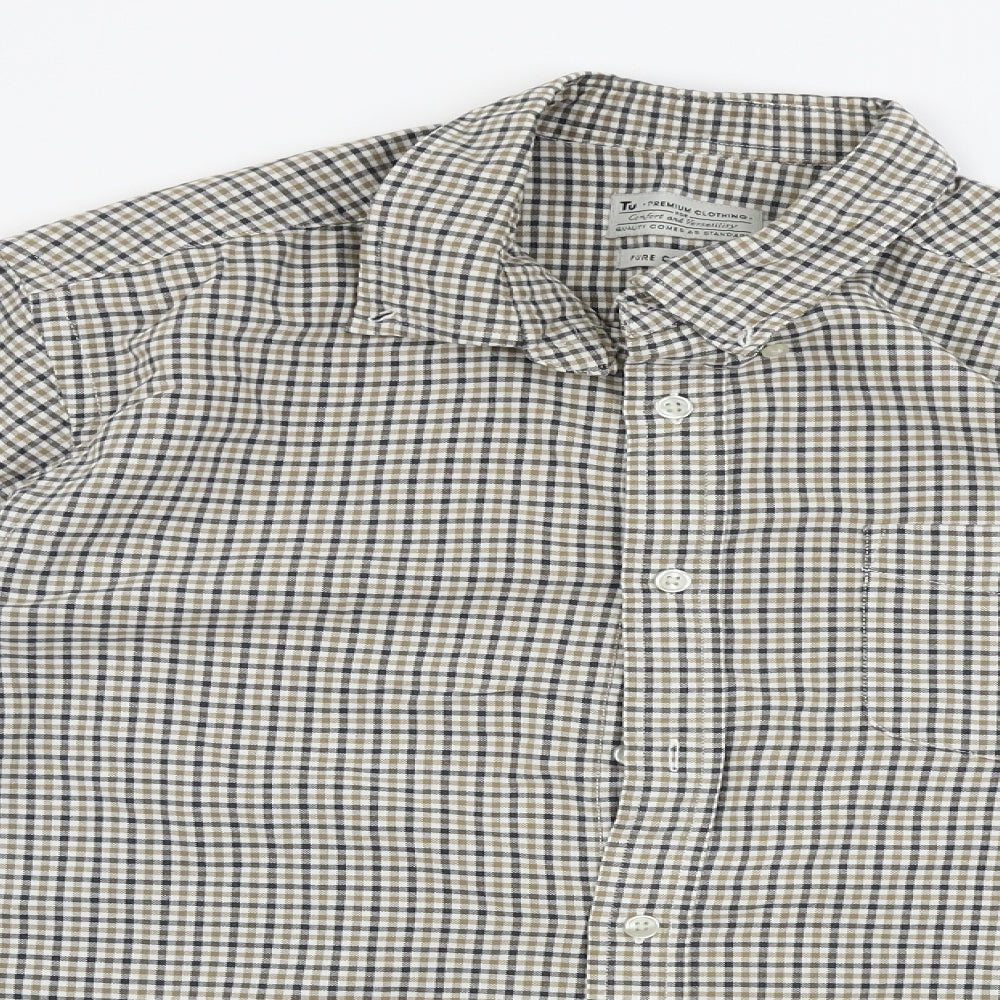 TU Mens Beige Check   Button-Up Size L