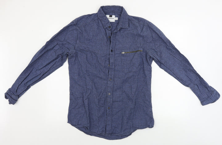 Topman Mens Blue Check Button-Up Size M
