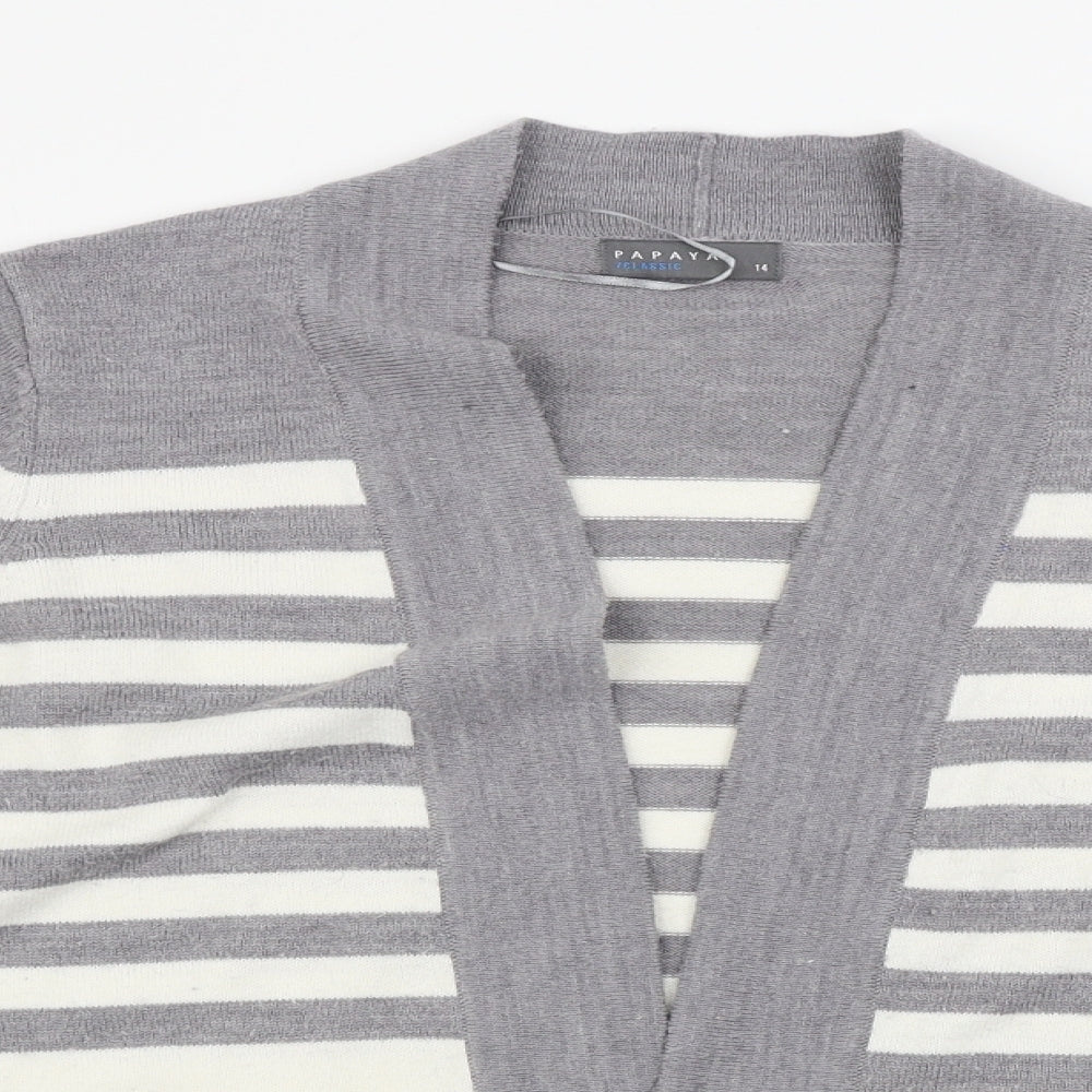 Papaya Womens Grey Striped  Cardigan Jumper Size 14