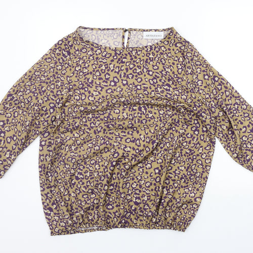 Artigiano Womens Beige Animal Print  Basic Blouse Size 12