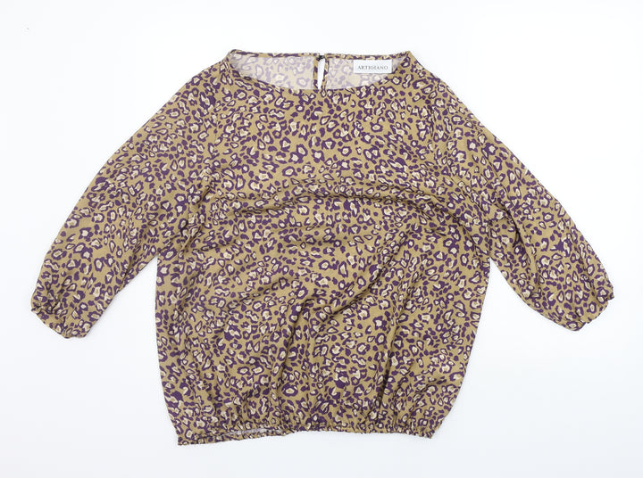 Artigiano Womens Beige Animal Print Basic Blouse Size 12
