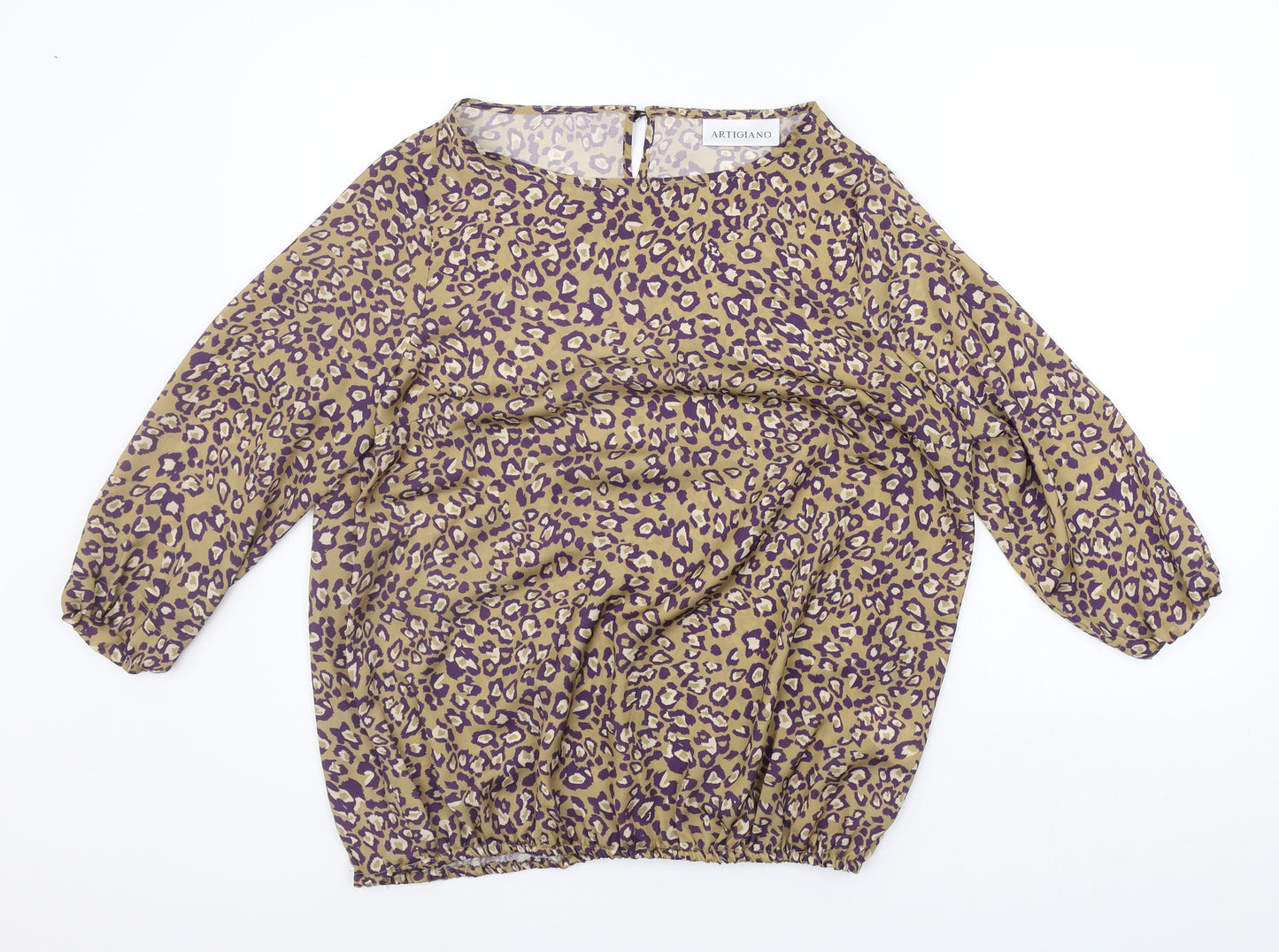 Artigiano Womens Beige Animal Print  Basic Blouse Size 12
