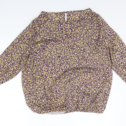 Artigiano Womens Beige Animal Print  Basic Blouse Size 12